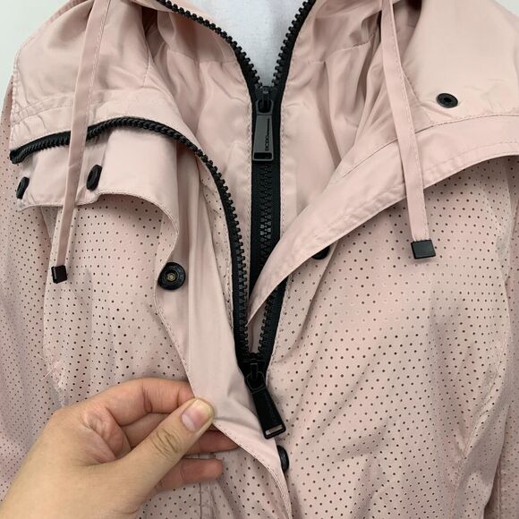 BCBGeneration Double Zip Jacket Women M Pink Snap Button Bungee Tie Waist Hoodie - Picture 4 of 16